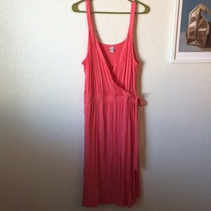 Coral Faux Wrap Dress
